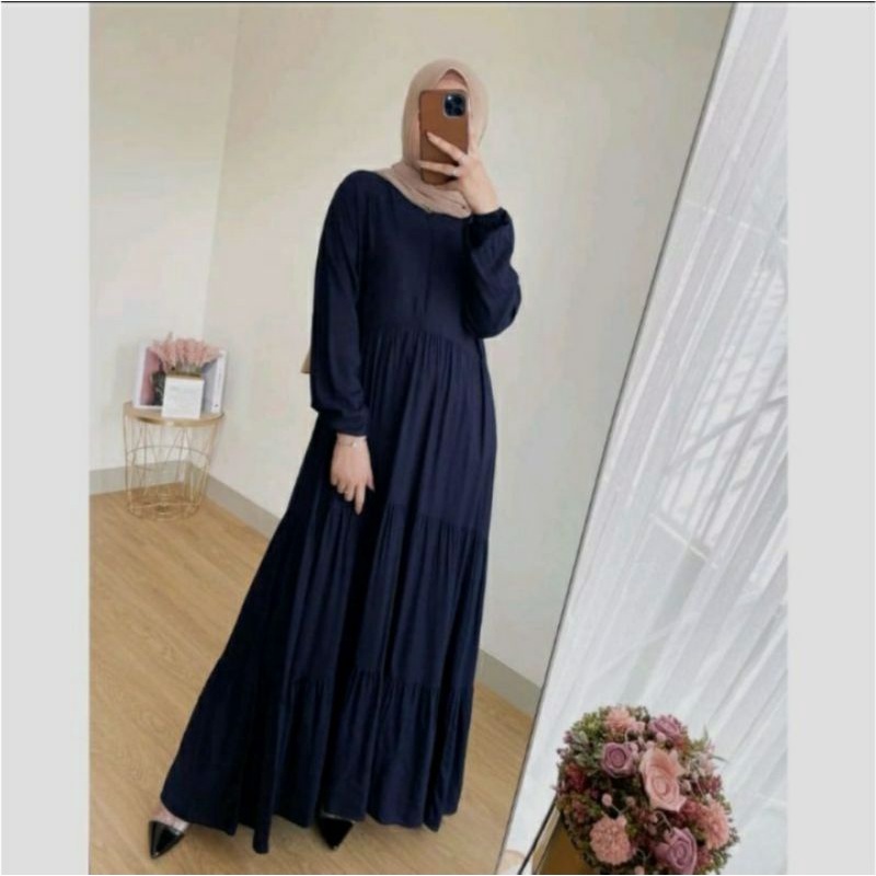 Ready Stock ✅ Dress Lebaran Gamis Rempel Susun Polos Rayon Katun Fashion Muslim Jumbo Terkini / Gami