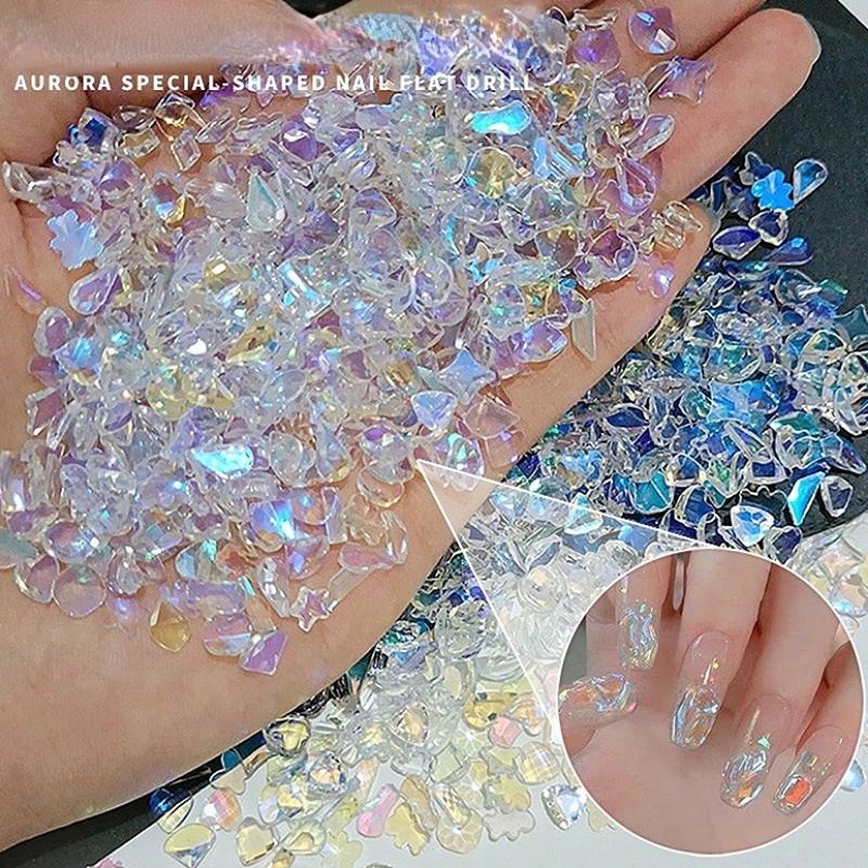 3.5g DIY Campuran Aurora Berbentuk Datar Berlian Imitasi Kristal Mewah Nail Art Flatback Permata Kuku 3D Dekorasi Glitter Manicure Aksesoris