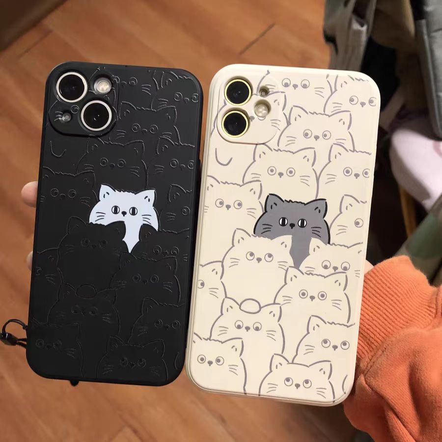 IPHONE Ins Pola Kucing Cocok Untuk Iphone14 14pro 14plus 13 13pro 13prm iPhone12 7Plus 8Plus Xr XS 13 Pro Max Empat Sudut Casing Ponsel Tahan Guncangan