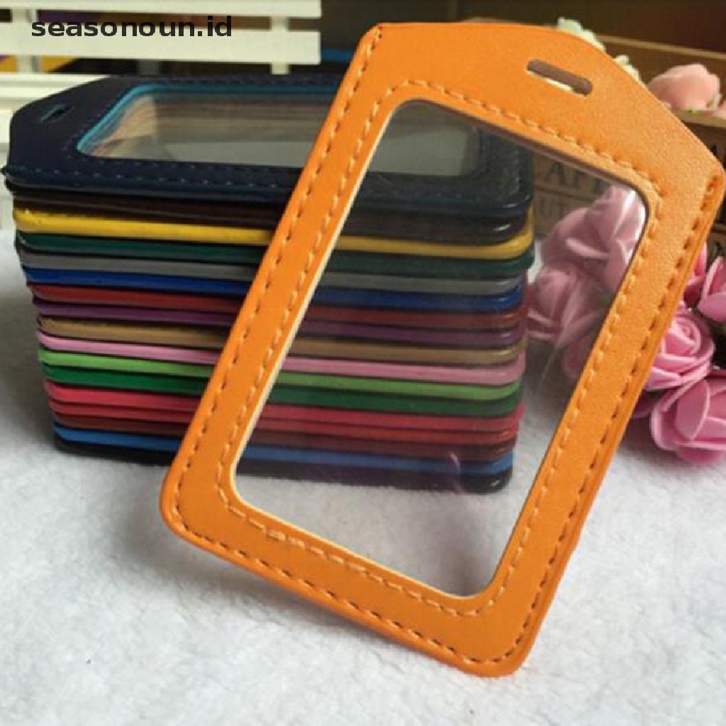 Seasonoun 1Pc PU Card Case Holder multicolour Portable String Fashion Identitas Badge.