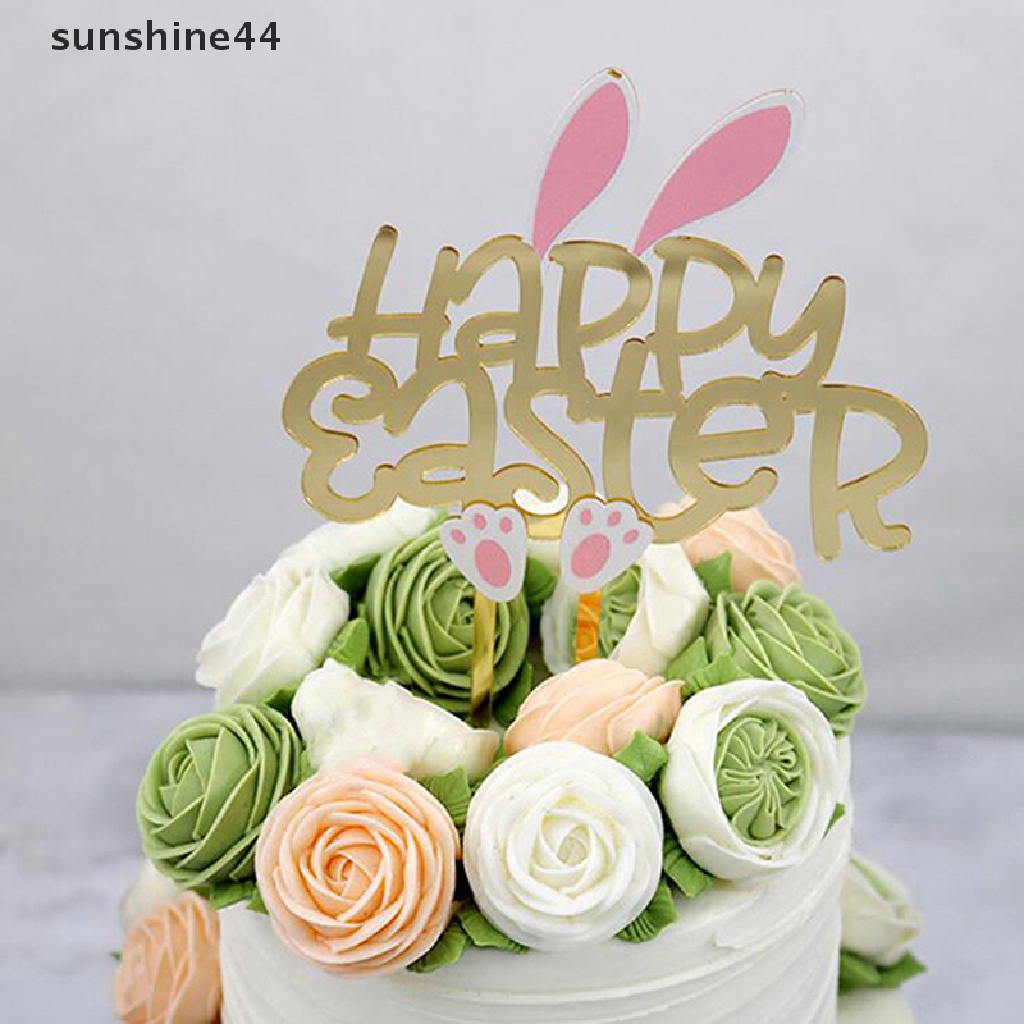 Sunshine Happy Easter Cake Topper Telur Paskah Akrilik Kue Bendera Dekorasi Kue Pesta ID