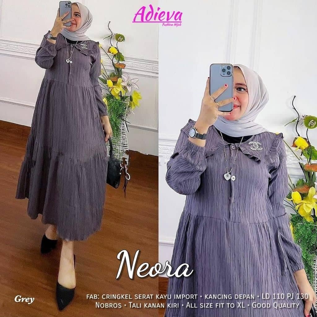 Tren Baju Muslim Neora Dress Midi Crinkle Gamis Jumbo Gamis Busui Gamis Polos Cringkle Serat Kayu La