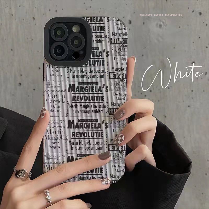 【Lamb Skin】Grey English Newspaper Poster Soft Case for IPhone 6S 7 Plus 8 Plus X XS XR XS Max 11 13 12 14 PRO Max 14 Plus 12 13 Mini Camera Protect Women's Fashion