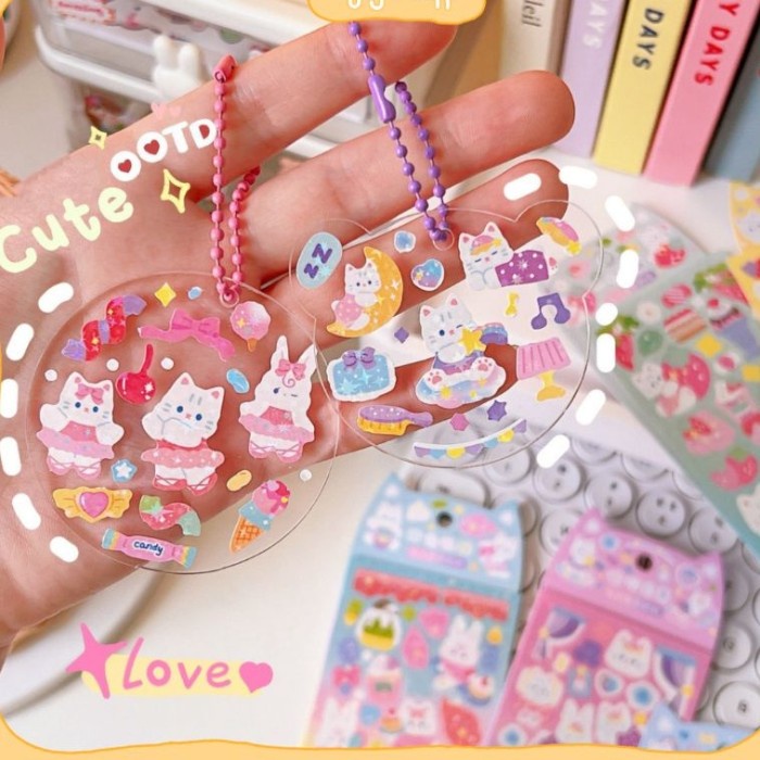 Gantungan Kunci Akrilik Keychain Transparan Sticker Lucu Kawaii Korea