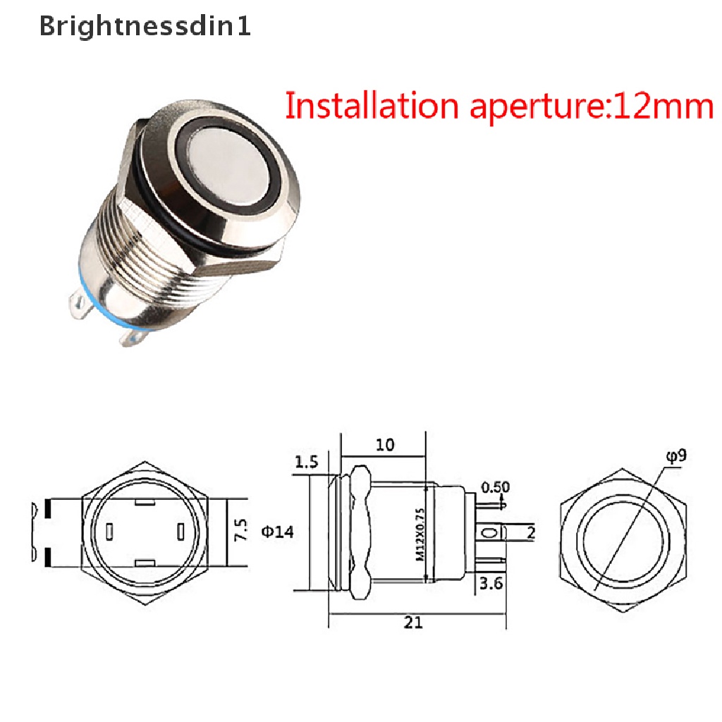 [Brightnessdin1] 12mm Metal Annular Push Button Black Saklar Ring Lampu LED Kait Sesaat Butik