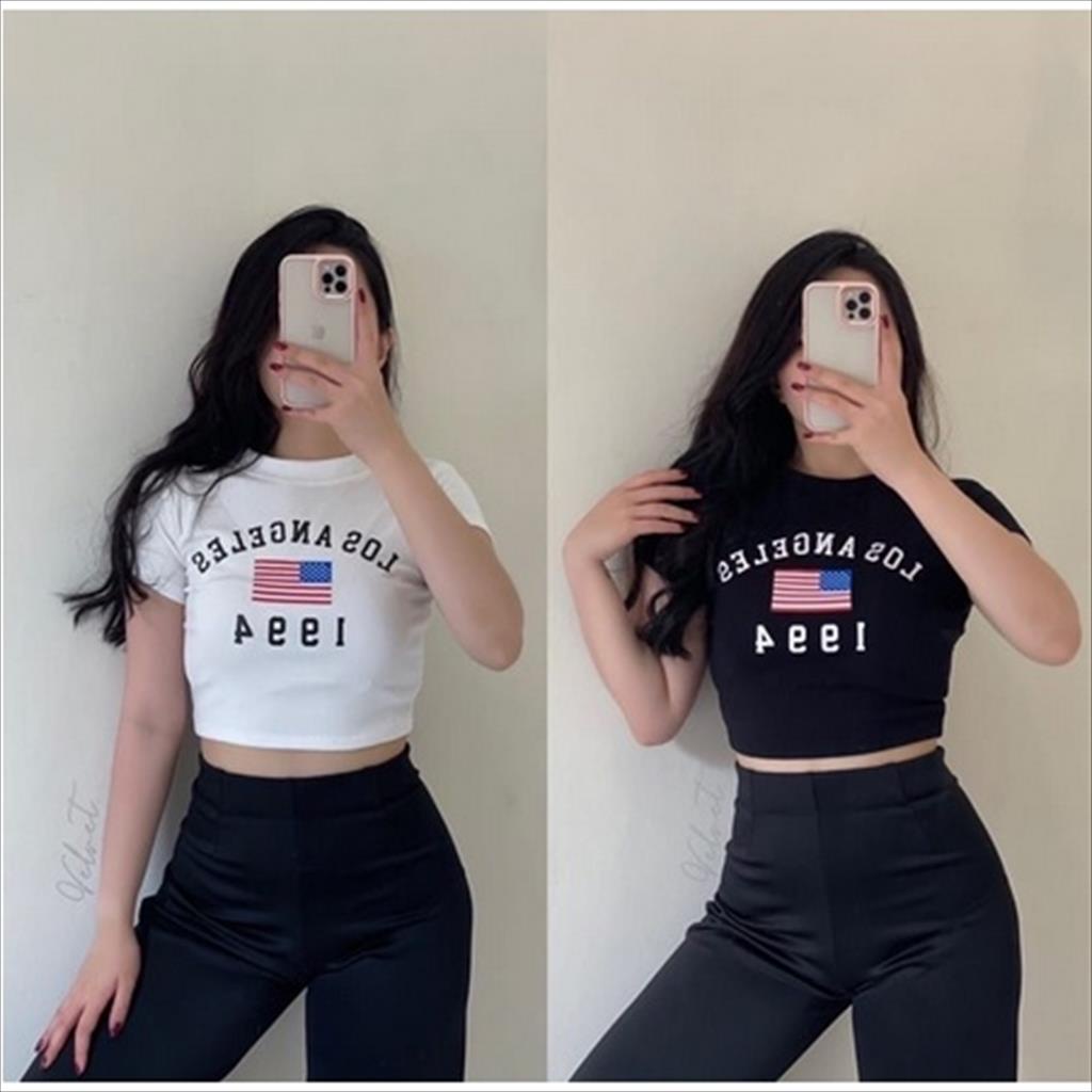 OTS 1.135 - Knit Rib Crop Top Korean Fashion Pakaian Atasan Wanita Remaja
