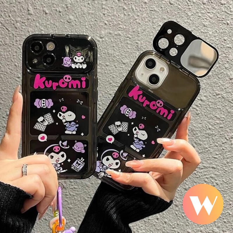 IPHONE Kartun Imut Kuromi Casing Ponsel Kompatibel Untuk Iphone7 8 Plus XR X XS Max13 11 12 14 Pro Max SE 2020 Kreatif Flip Make Up Cermin Lembut Tpu Shockproof Cover