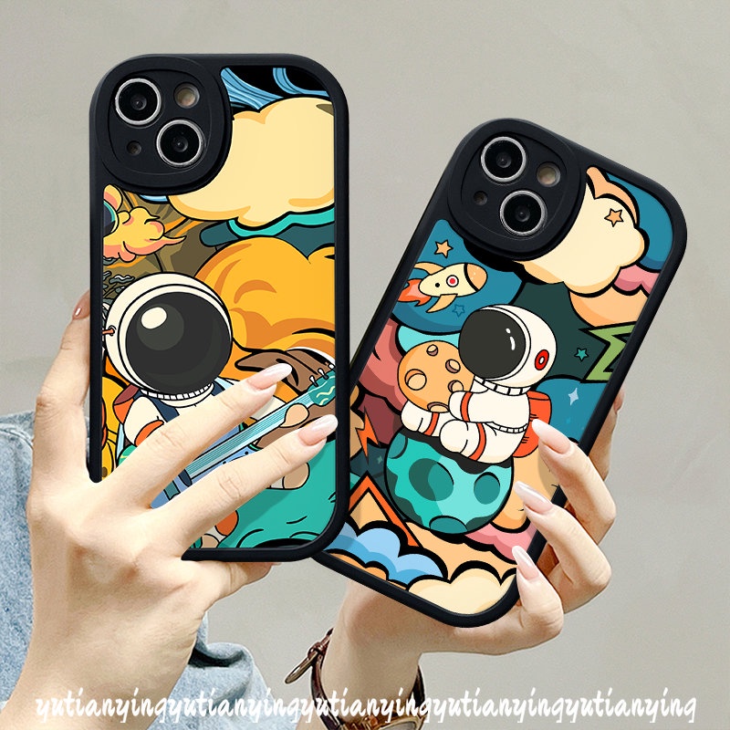 IPHONE Case Kompatibel Untuk Iphone11 12 14 13 Pro MAX XR X6 6s 7 8 14 Plus XS MAX SE 2020 7 Plus Merek Trendi NASA Planet Luar Angkasa Astronot Soft TPU Back Case