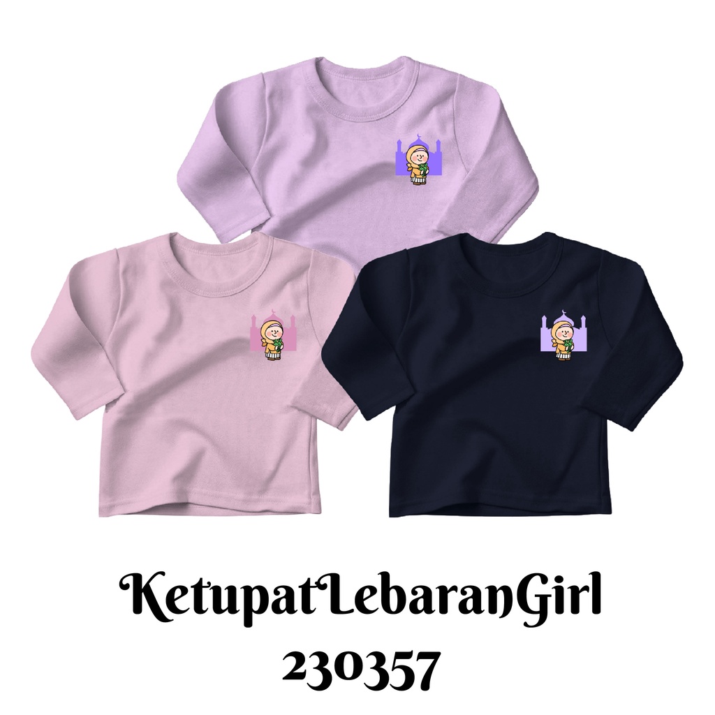 Kaos Panjang Muslim Series Ramadhan Ketupat Lebaran Girl Size Bayi Anak Dewasa Bahan Katun Combed 30s