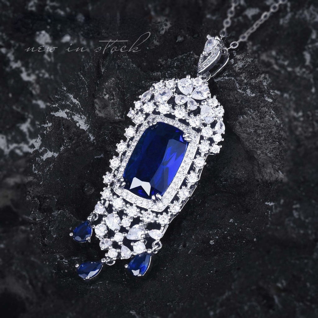 Goldkingdom Fashion Perhiasan Aksesoris Ready Stock Perhiasan Makan Malam Safir Kalung 20karat Berlian Biru Alami Liontin Perempuan