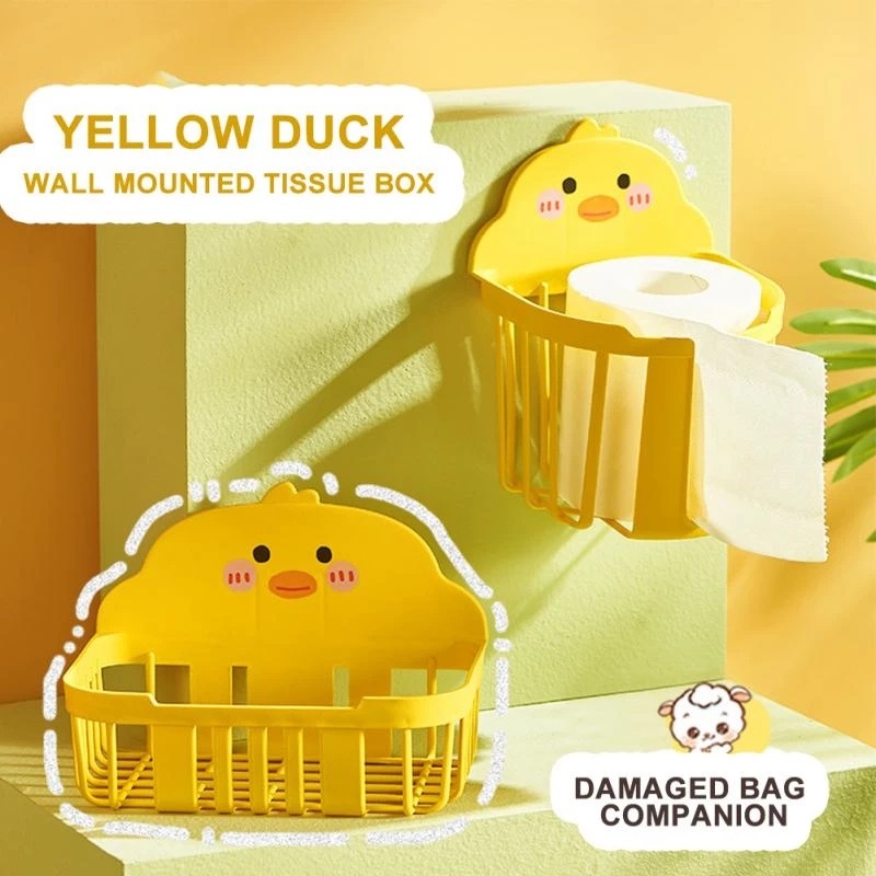 Rak Dinding Tempel Bebek Kuning Rumah Tangga/Tanpa Meninju Kamar Mandi Shower Shampoo Penyimpanan Toilet Paper Holder