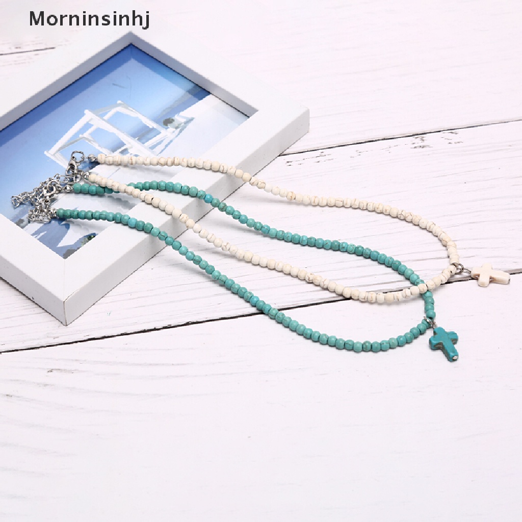 Mornin Fashion Wanita Bohemia Turquoise Cross Musim Panas Pantai Choker Kalung Perhiasan Hadiah id