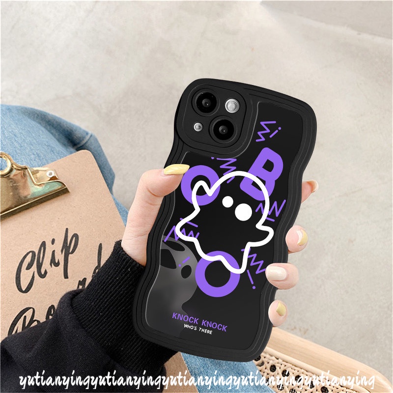 Case OPPO A15 A3s A54 A74 A16s A16K A55 A57 A16 A5 A17 A95 A5s A7 A17K A1k A53 A12 A9 A76 A52 A96 Reno 8 7 6 8Z 7Z A77 A77s Wavy Edge Lucu Ghost Kartun Monster Kecil Sarung