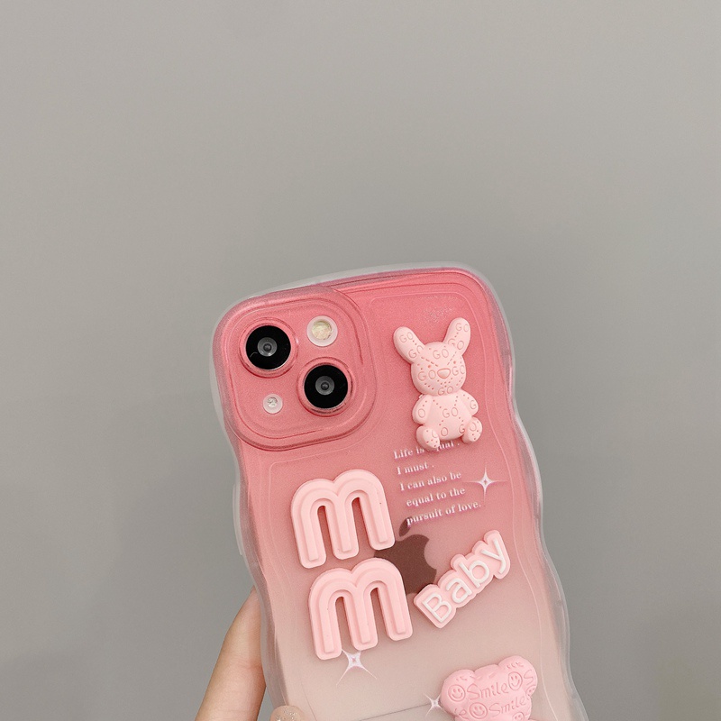 Baby Wave Soft Case iP iPhone 6S 7 8 Plus XR XS Max11 12 13 14 Pro Max Casing Beruang Boneka Pink Untuk Anak Perempuan MM