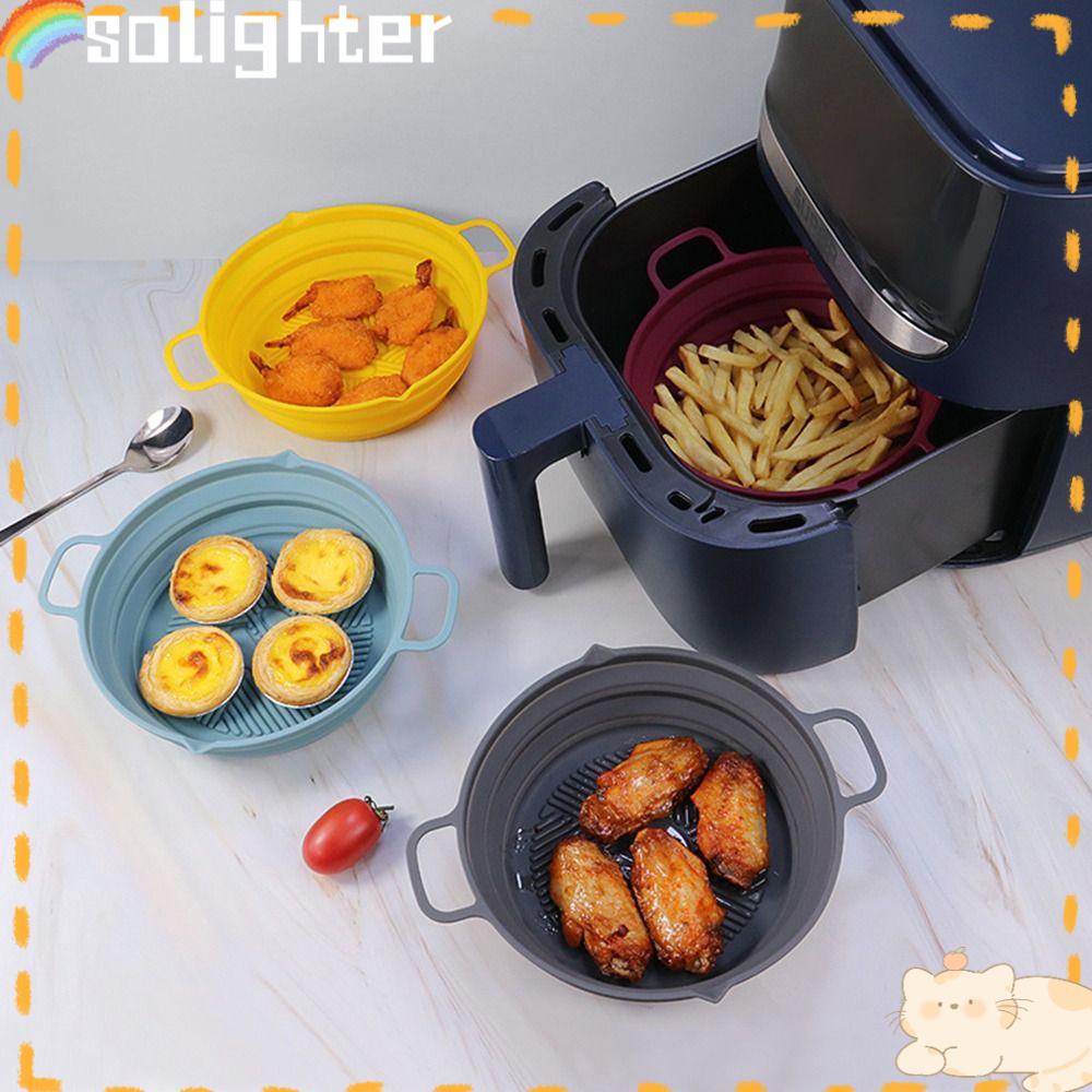 Solighter Bulat Silikon Panci Grill Pot Tray Masak Pizza Plate AirFryer Aksesoris Baking Basket