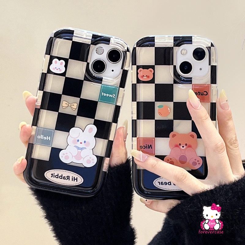 Checkerboard Airbag Case Realme C33 C21Y C25Y C55 C30 C30S C11 2020 C25s C35 C11 C12 C25 C20 C15 C20A C11 2021 C3 C1 C17 C2 7i 6i 5i 5s Kartun Lucu Beruang Kelinci Couple Soft Case