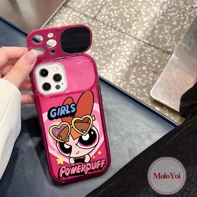 The Powerpuff Girls Kartun Case Kompatibel Untuk IPhone 11xr 14 13 12 Pro Max7 8 14 Plus X XS MAX SE 2020 Kreatif Flip Make Up Cermin Shockproof Soft TPU Case