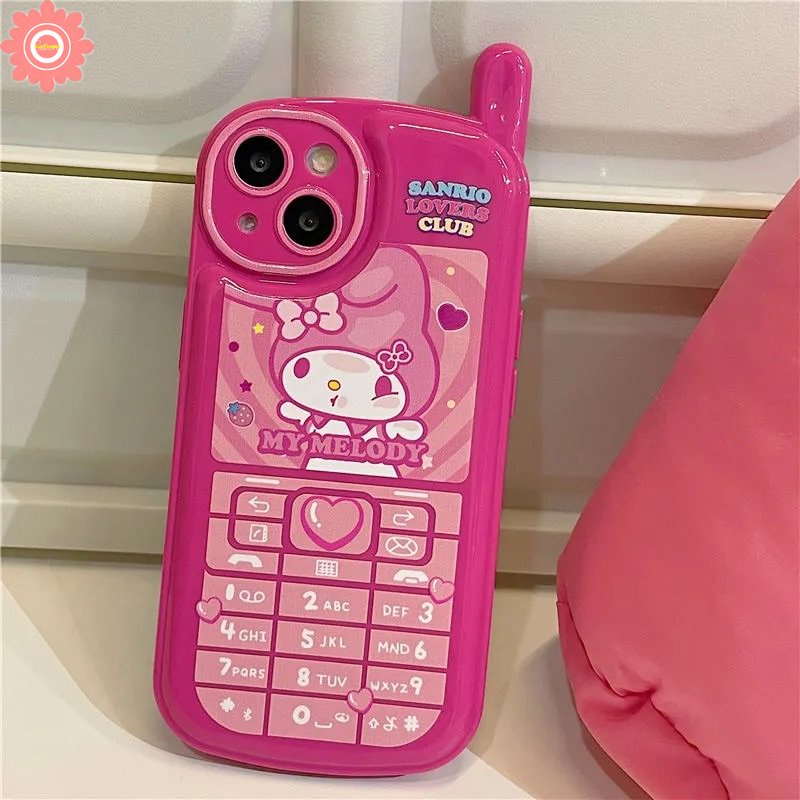 IPHONE Casing Bentuk Ponsel Kepribadian Retro Kreatif Kompatibel Untuk Iphone11 7 8 Plus 13 14 12 Pro MAX XR X XS MAX SE 2020 Kartun Imut Kuromi Melody Glossy Ungu Roes Merah Soft Case