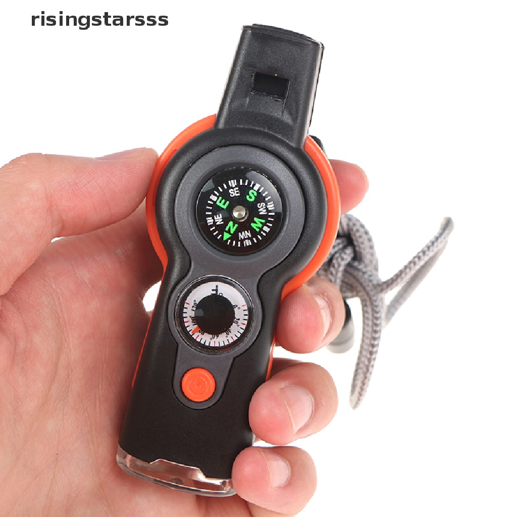 Rsid Span-new 7in1 Outdoor Survival Whistle Keychain Kompas Kaca Pembesar Lampu LED Termometer Jelly