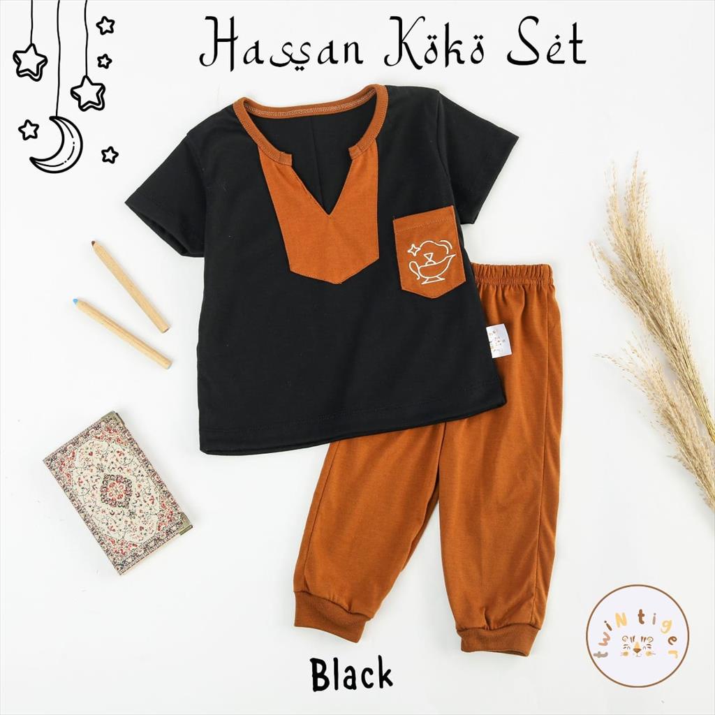 [TOMS] TWIN TIGER (1stel) Hasan Koko Set / Stelan Baju Koko Anak Laki Raya Lebaran EID Terbaru