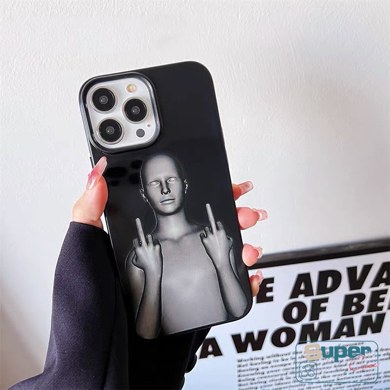 Niche Casing Ponsel Kotak-Kotak Hitam Keren Kompatibel Untuk IPhone 7Plus 14 11 13 12 Pro Max XR 7 8 Plus X XS Max SE 2020 Kreatif Lucu Cyberpunk Glossy Shockproof Halus Soft Cover