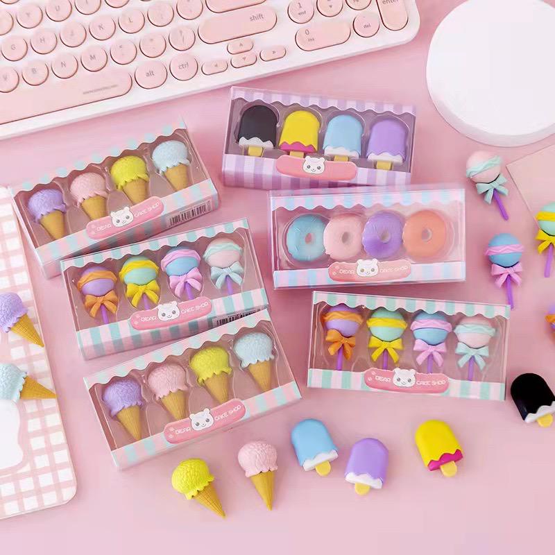 1234OS - Penghapus Set Cute / Penghapus Pensil Model Ice Cream Donat Lolipop / Penghapus Pensil Karakter Lucu