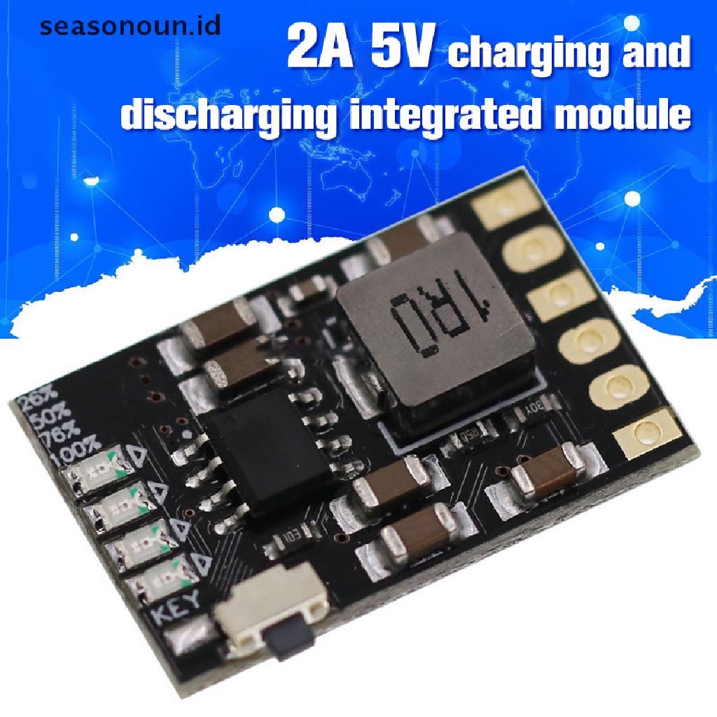 Seasonoun 2A 5V Charge Discharge Terintegrasi 3.7V 4.2V Lithium Boost Mobile Power Protection Diy Modul Papan PCB Elektronik.