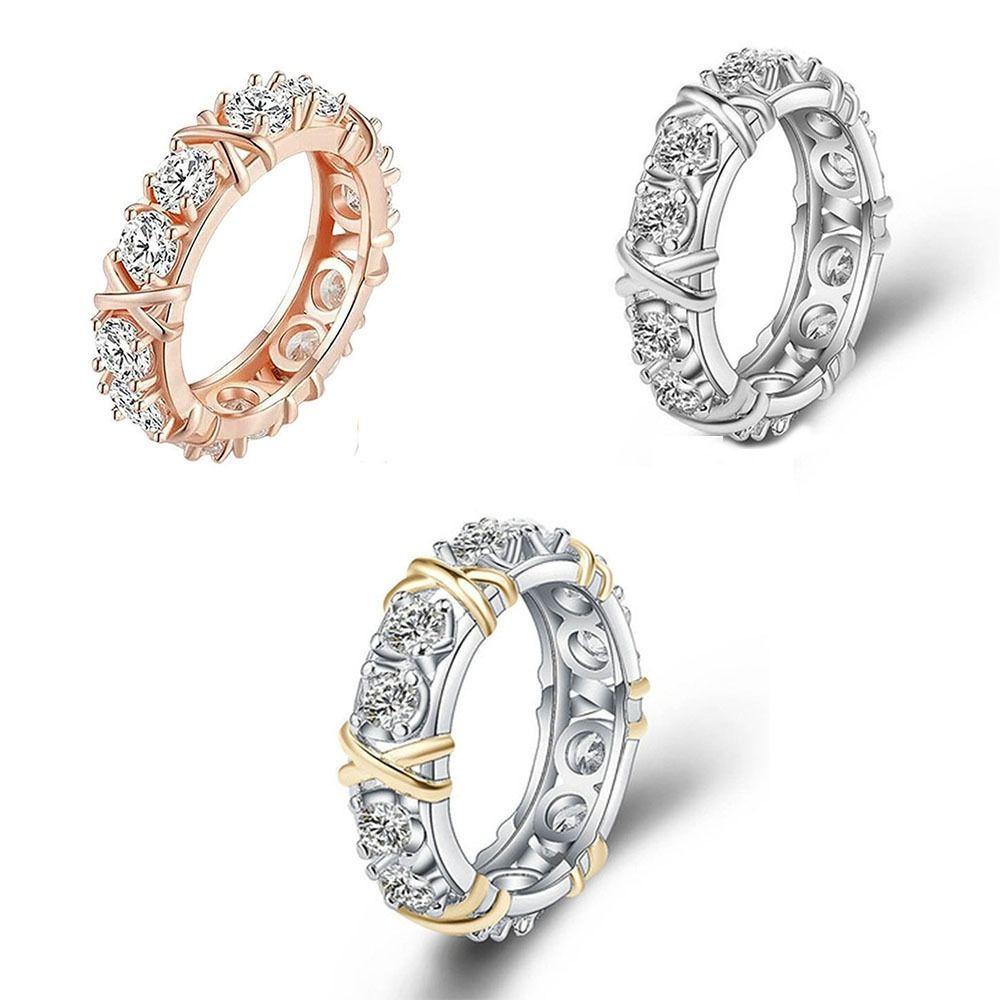 TOP Cincin Perhiasan Two-tone Fashionable Cross Full Moissanite Berlian