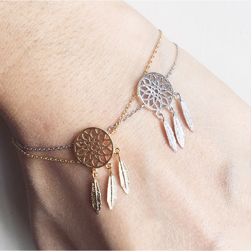 Desain Fashion Kepribadian Tren Berongga-out Bulu Daun Emas Perak Gelang