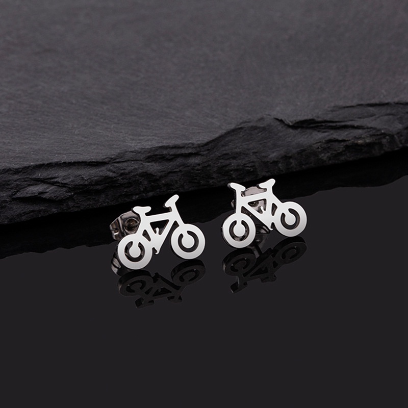 Tiny Bike Bicycle Anting Stainless Steel Untuk Wanita Fashion Warna Perak Kebugaran Olahraga Stud Earrings Piercing Telinga Perhiasan Hadiah Teman