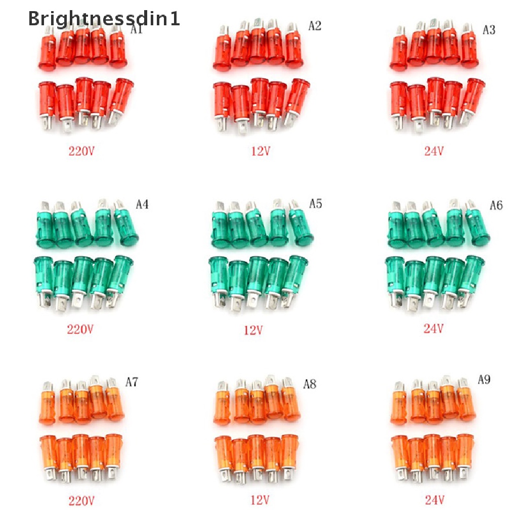 [Brightnessdin1] 10pcs Lampu Sinyal 10mm Merah Hijau Kuning Lampu Indikator Cahaya 12V 24V 220V Butik