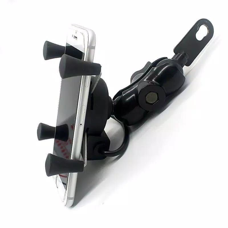 Holder Hp Model X Holder Hp Plus Charger USB Holder Hp / Dudukan Hp Motor Di Spion Universal