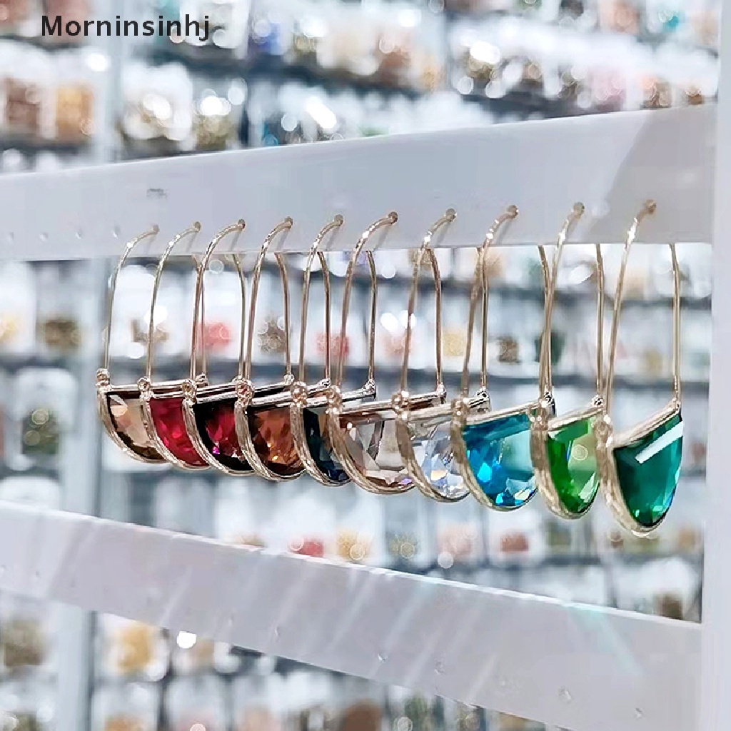 Mornin Korea Desain Baru Fashion Besar Multicolor Kualitas Tinggi Anting Setengah Lingkaran Sederhana Perhiasan Kaca Transparan Untuk Wanita id