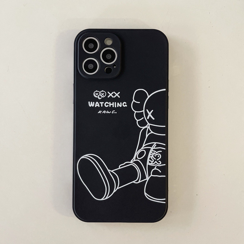 【XX KAWS】Soft Case IP IPhone 7 8 Plus 7+ 8+ X XR XS Max 11 12 13 14 Pro Max SE 2020 Black Case for Men Man missconnie