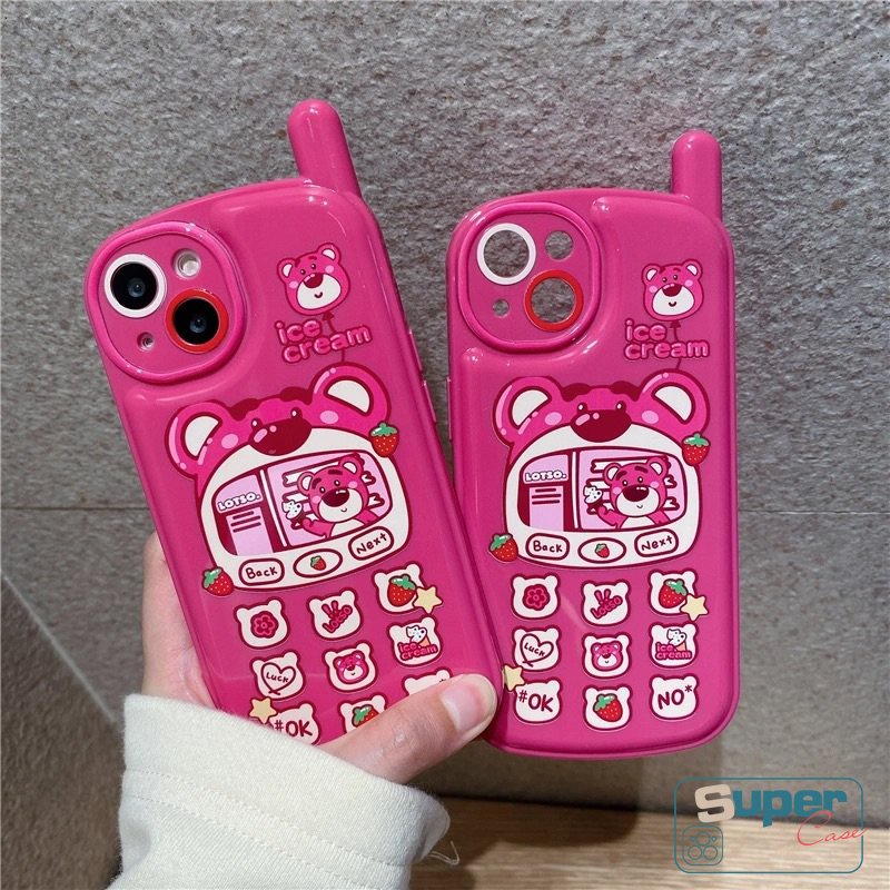IPHONE Kepribadian Retro Kartun Ponsel Bentuk Case Kompatibel Untuk Iphone13 11 14 12 Pro MAX 7Plus 8Plus XR X XS Max7 8 Plus SE 2020 Kreatif Lucu Strawberry Manyo Lembut Tpu Cover