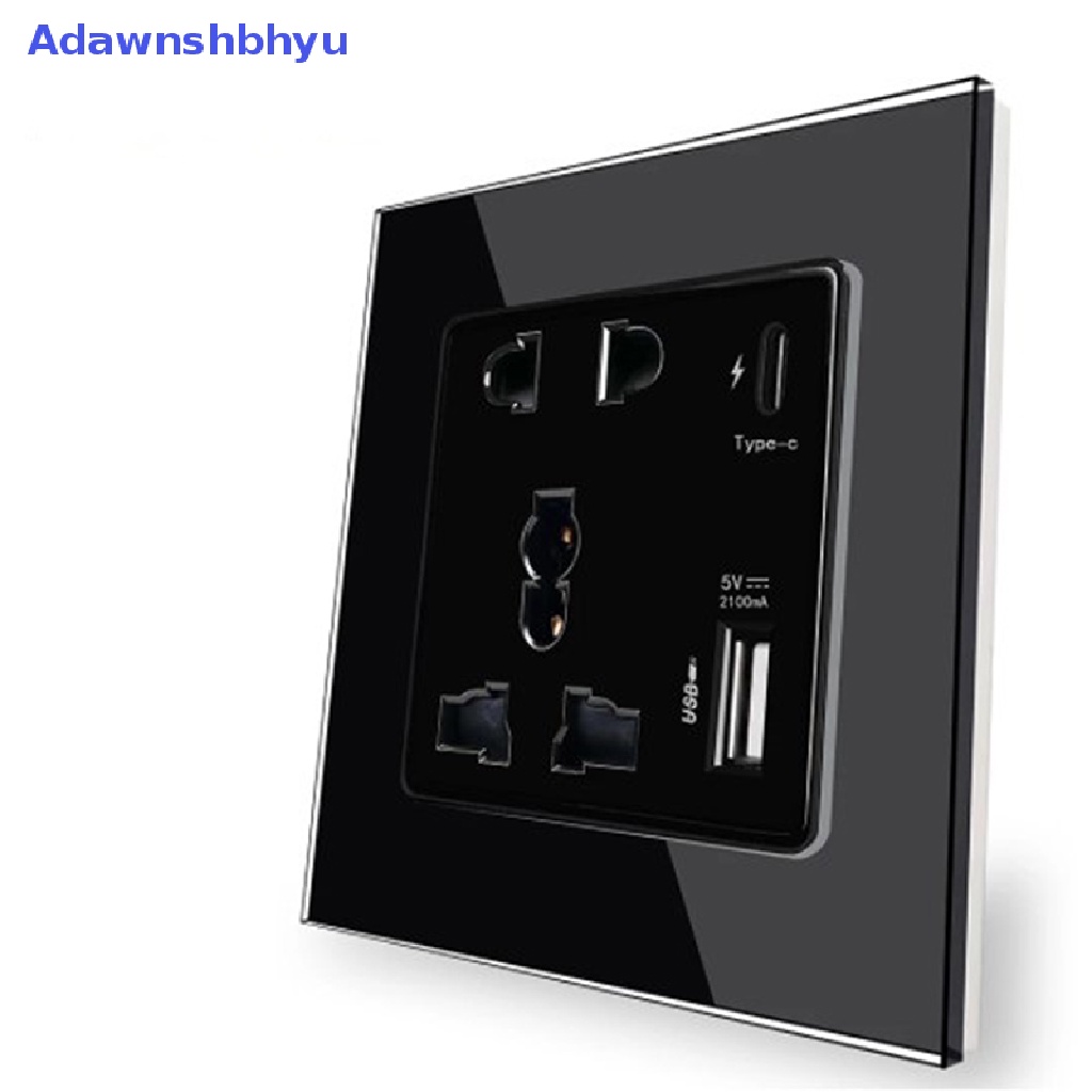 Adhyu Power 2100MA Stop Kontak USB Panel Kaca Kristal 13A UK Wall Type C Interface Socket ID