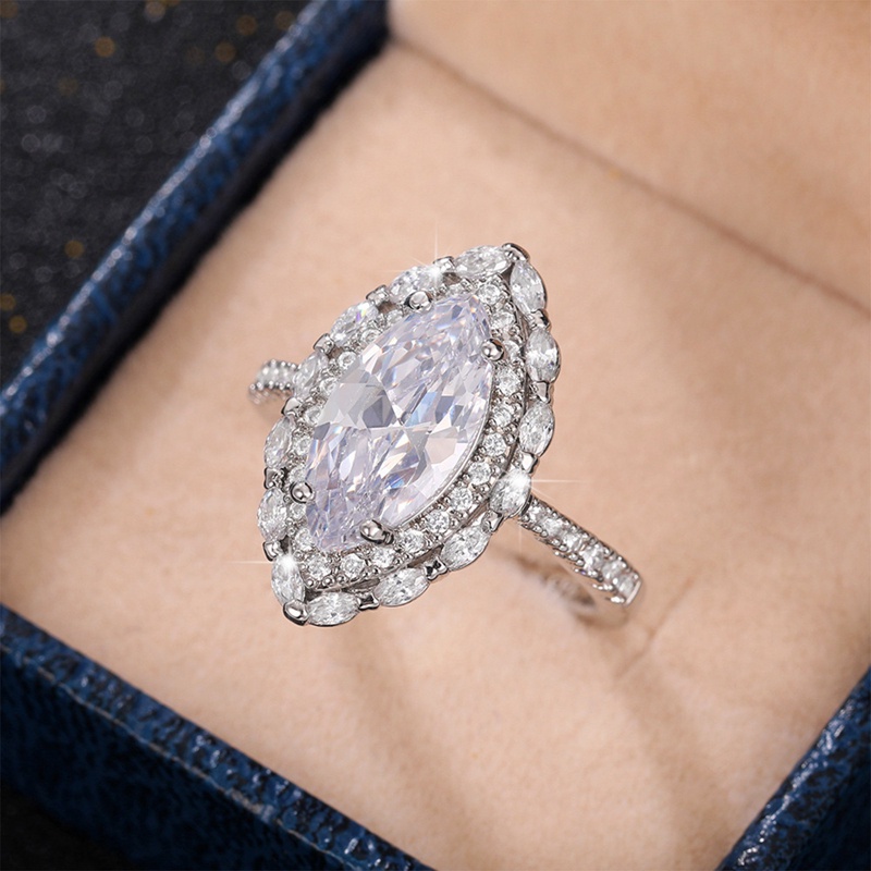 Fashion Kristal Marquise Cubic Zirconia Pernikahan Cincin Untuk Wanita Perak Berlapis2023 Engagement Lamaran Rings Perhiasan Baru