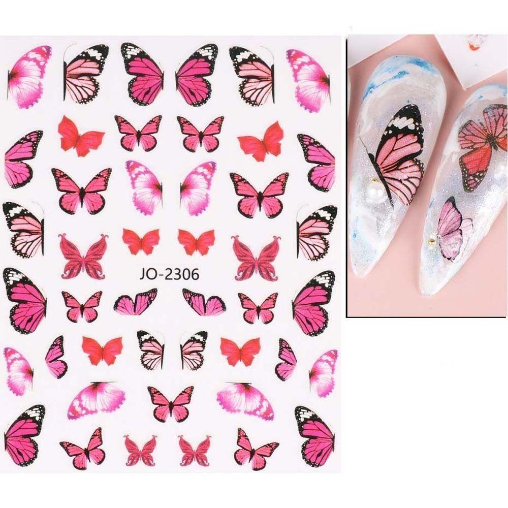 AUGUSTINA Agustina Stiker Kuku Kupu-Kupu Set Wanita Jepang Manicure Aksesoris Ins Style Musim Semi Perekat Diri Nail Art Dekorasi