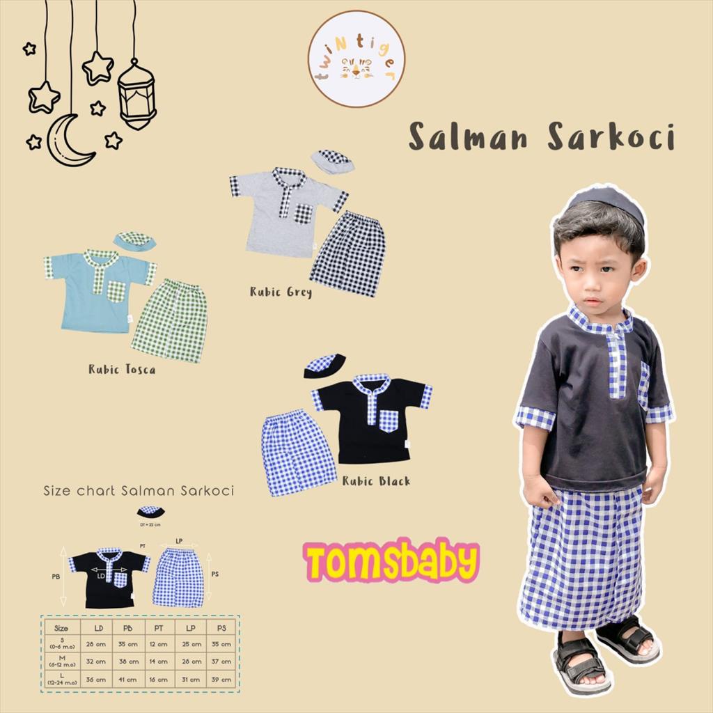 [TOMS] TWIN TIGER (1set) Sarkoci Salman Baby Baju Koko Sarung Koko Peci Baby Raya Collection Lebaran EID Terbaru