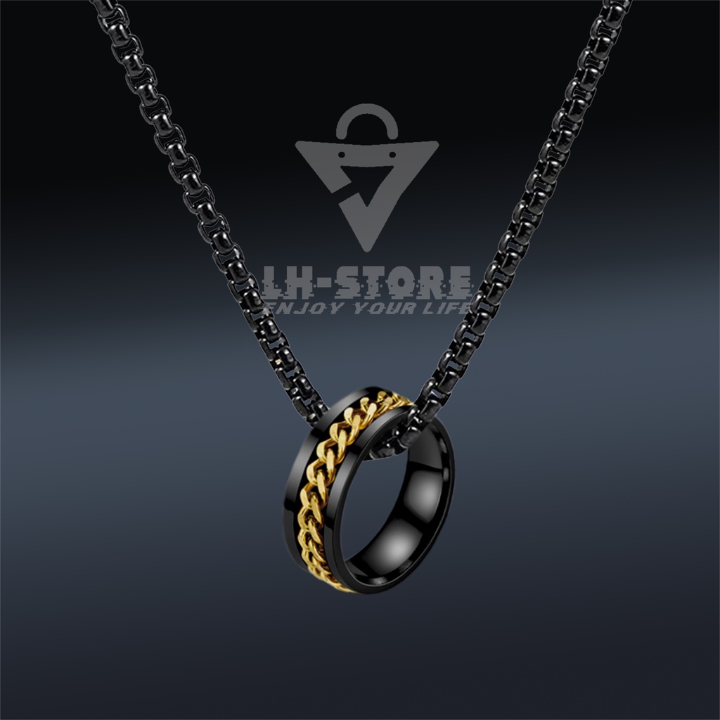 Kalung Titanium Liontin Cincin Pria Wanita Anti Karat Silver Gold Black