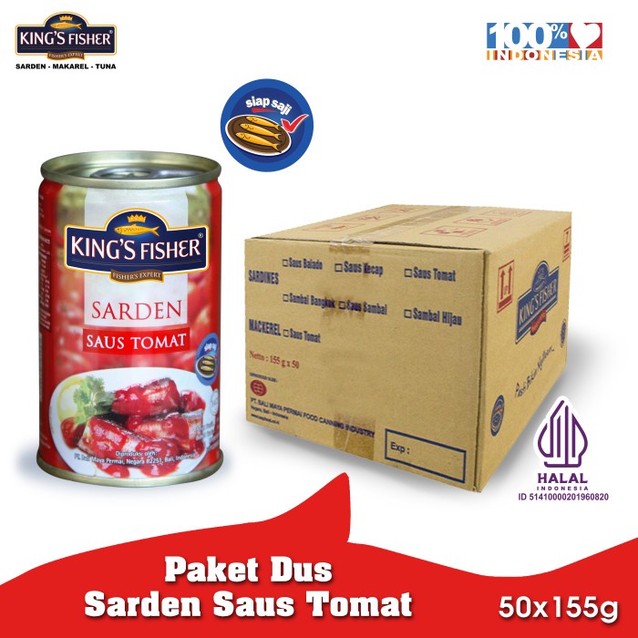 

Paket 1 dus 50pc King's Fisher Sarden saus tomat Makanan Kaleng 155g