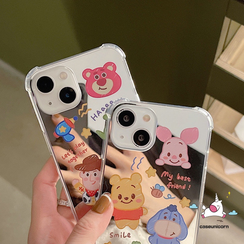 Case Cermin Make Up Shockproof Kompatibel Untuk iPhone 11 Pro MAX 7plus 78 Plus 8plus 12 13 Pro MAX XR X XS MAX SE Kartun Disney Manyo Winnie The Pooh Cover Case Cerita Mainan Lucu