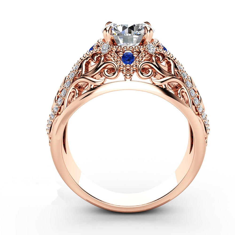 Goldkingdom Fashion Perhiasan Aksesoris Ready Stock Mewah Berlian Bertatahkan Melalui Bunga Pertunangan Safir Cincin Eropa Dan Amerika Serikat Jual Panas 14 K Bunga Cincin