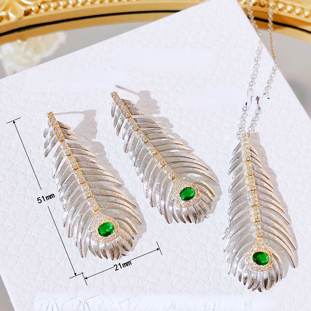 Goldkingdom Fashion Perhiasan Aksesoris Ready Stock Itali Retro Istana Gaya Disikat Bulu Kalung Perancis Bertekstur Diukir Anting Emas Zamrud Liontin Set