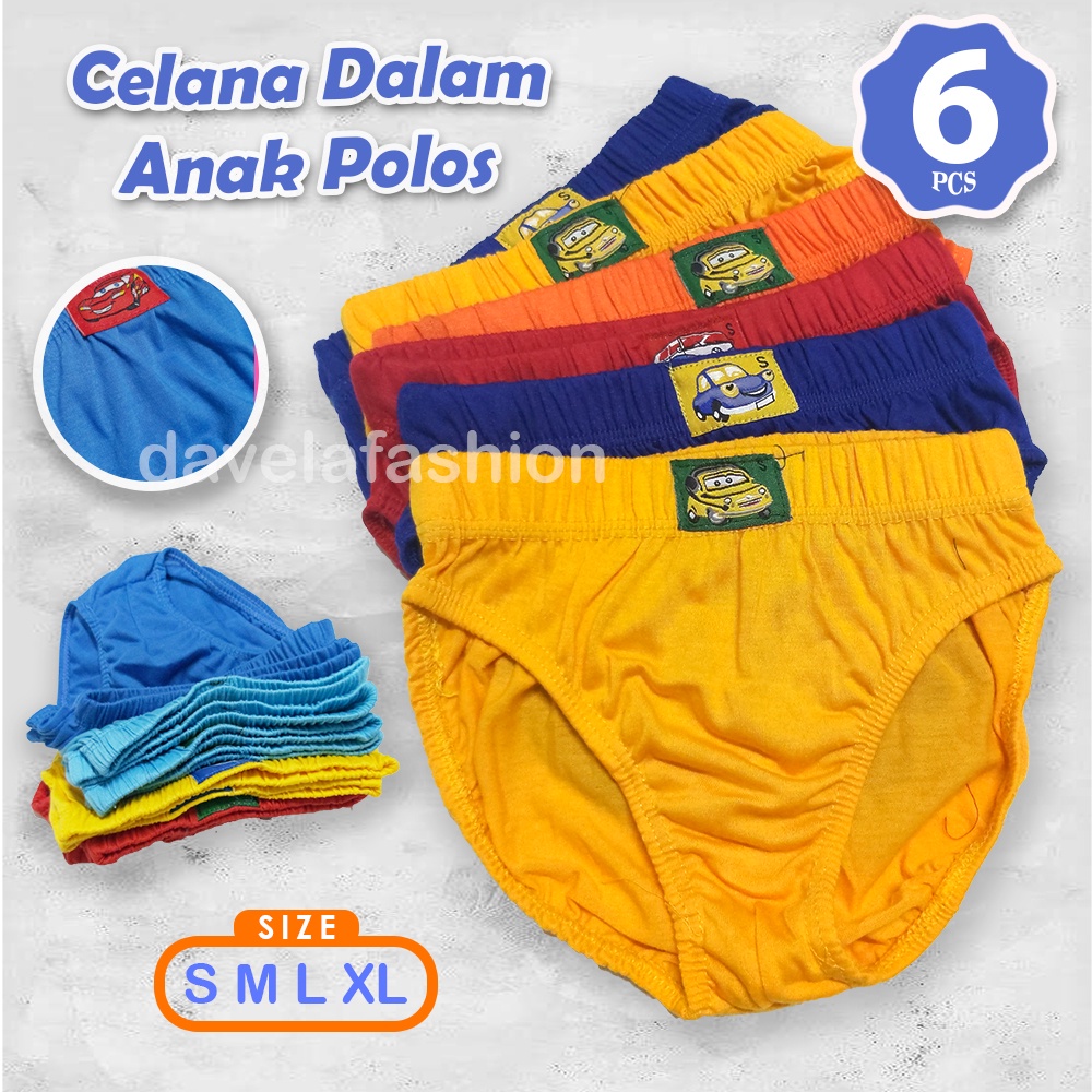 6 Pcs Celana Dalam Anak Polos | CD Anak Cowok | Size S M L &amp; XL TOKO KEANULOVA