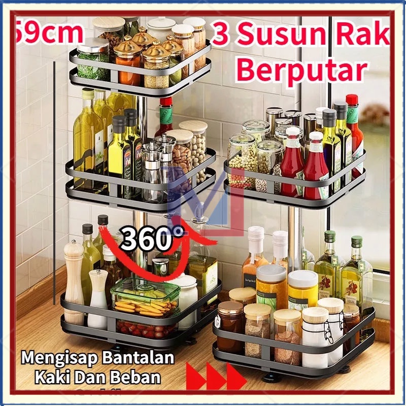 【COD】Rak Berputar/rak Dapur Rak 360°/Rak Piring Wastafel Stainlesssteel Rak/Multi-Layer Rak/penyimpanan Rak Rumah Awalan Rak Sudut Pojok