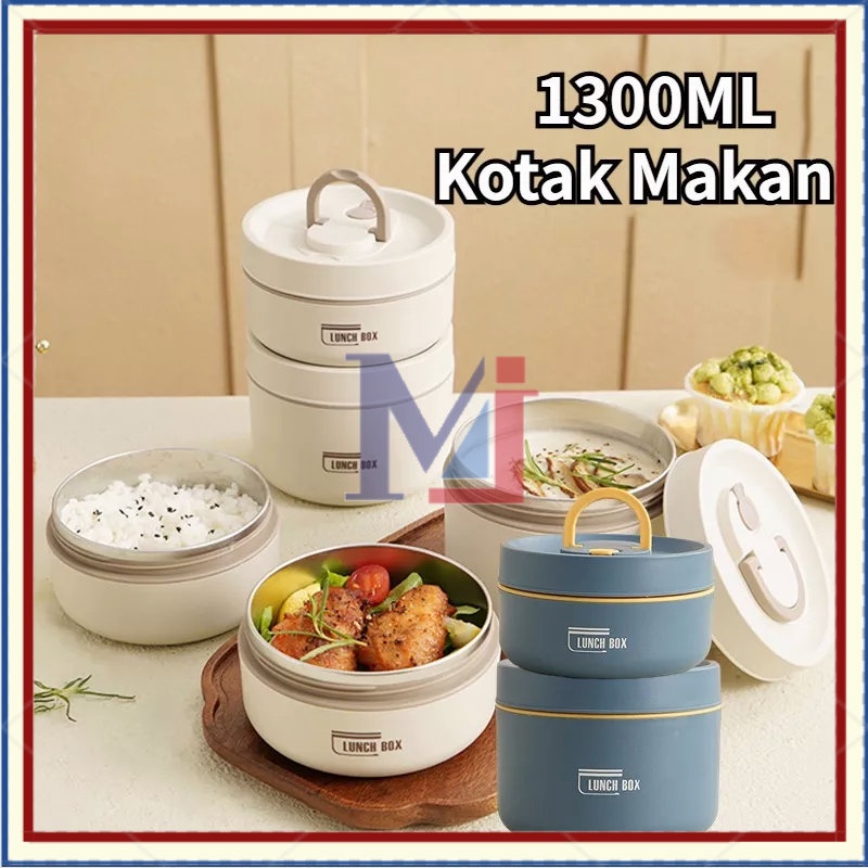 【COD】Kotak Makan Siang Round Stainless Lunch Box Mangkok Cangkir Sup Kotak Makan Siang Dua Lapisan School Picnic Box