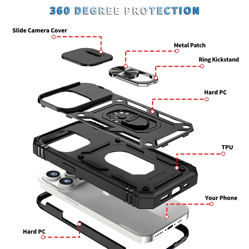 IPHONE 360° Bracket Putar Full Cover Untuk Iphone13 12 11 14 Pro X XS Max6 7 8 14 Plus XR Kualitas Tinggi Jendela Geser Perlindungan Lensa Hard Case