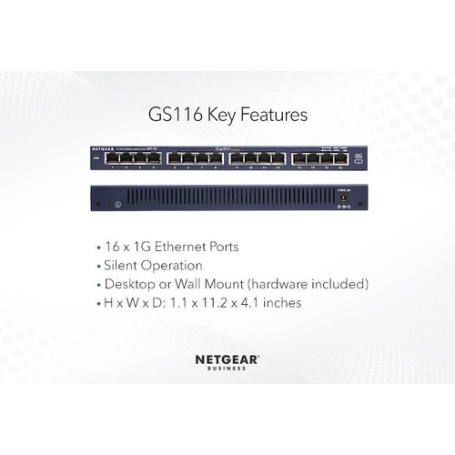 Netgear GS116 Port Gigabit Ethernet Unmanaged Switch M