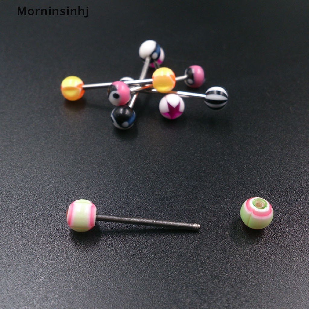 Mornin10/30/50campur Akrilik 316L Lidah Nipple Bar Cincin Barbel Perhiasan Tubuh id